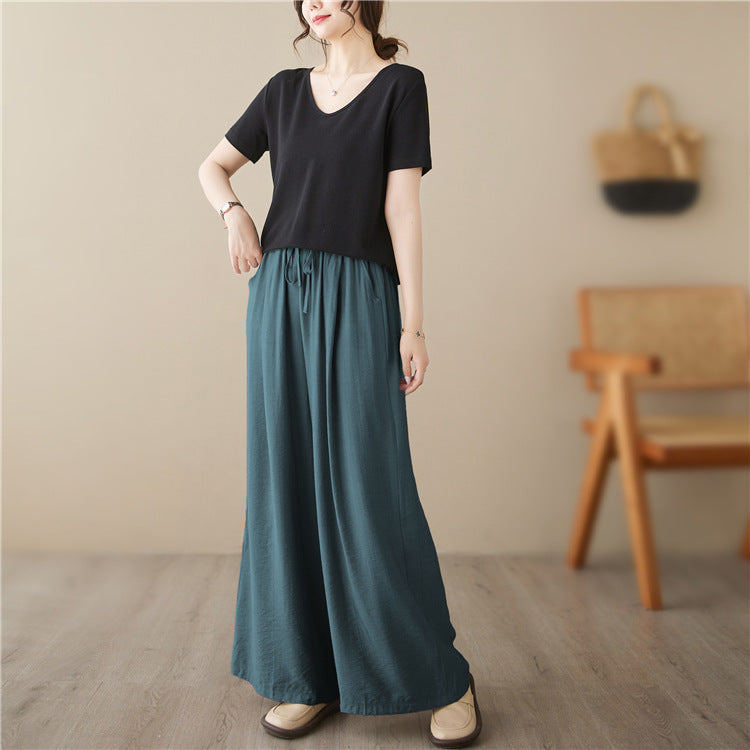 Pretty Woman Curvy Pants - Wide Legs Mop Straight Casual Pants