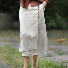 Pretty Woman Skirt - Mid-length Raw Jute Color Artistic Irregular Stitching Skirt