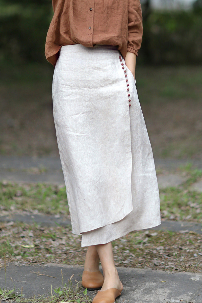 Pretty Woman Skirt - Mid-length Raw Jute Color Artistic Irregular Stitching Skirt