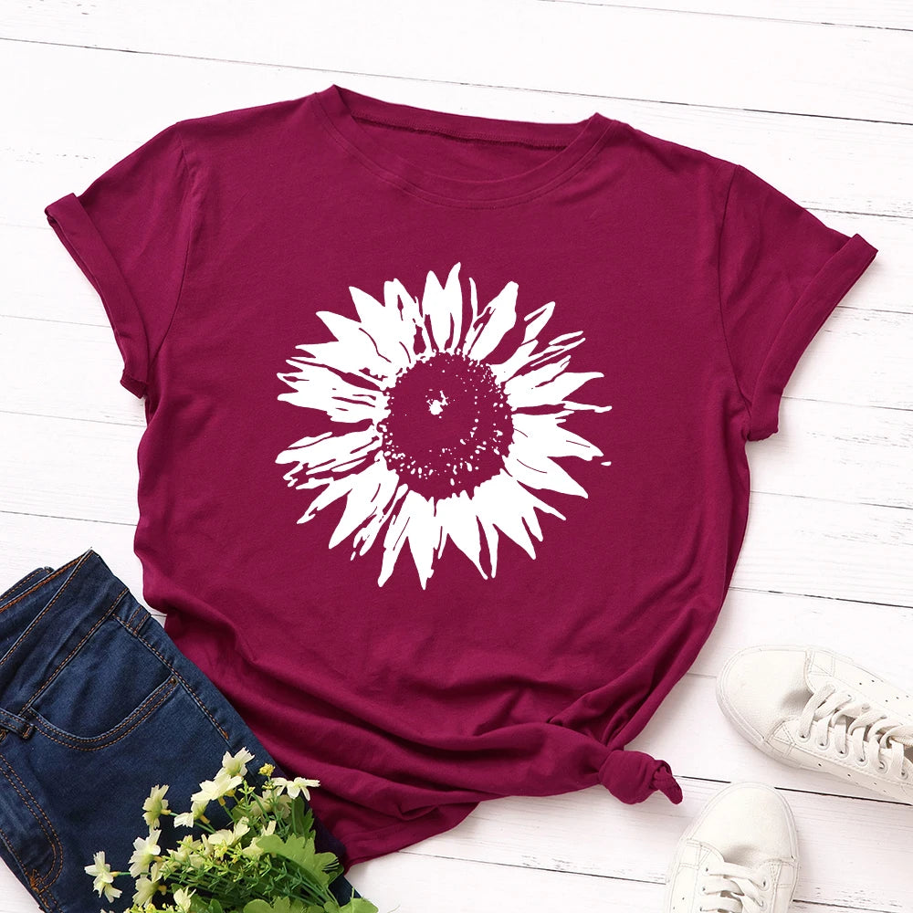 Pretty Woman Curvy Top - T-shirts, Cotton, Short Sleeve, Flower Top