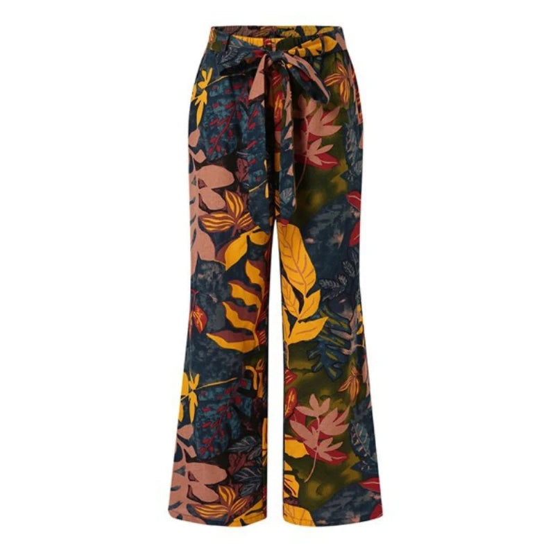 Pretty Woman Pants - High Waist Drawstring Straight Loose Vintage Printed Wide-Leg Pant