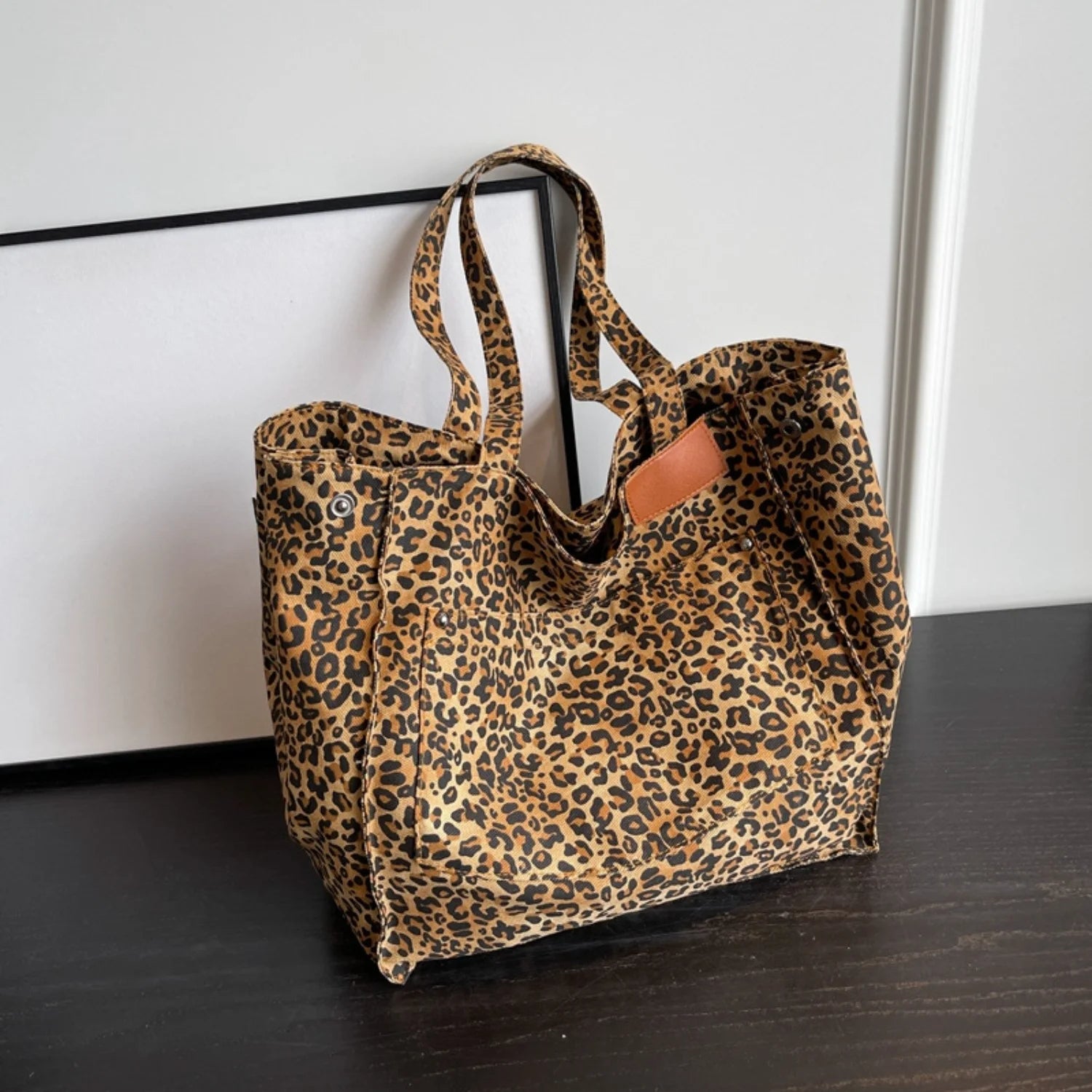 Pretty Woman Curvy Accessories - Fashion Large Capacity Handbag Leopard Pattern Tote  Retro Canvas Shoulder Bag