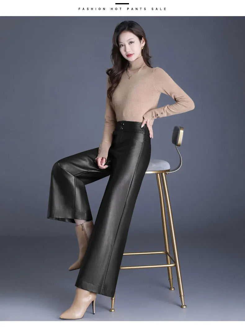 Pretty Woman Pants - Faux Leather Wide Leg Pants