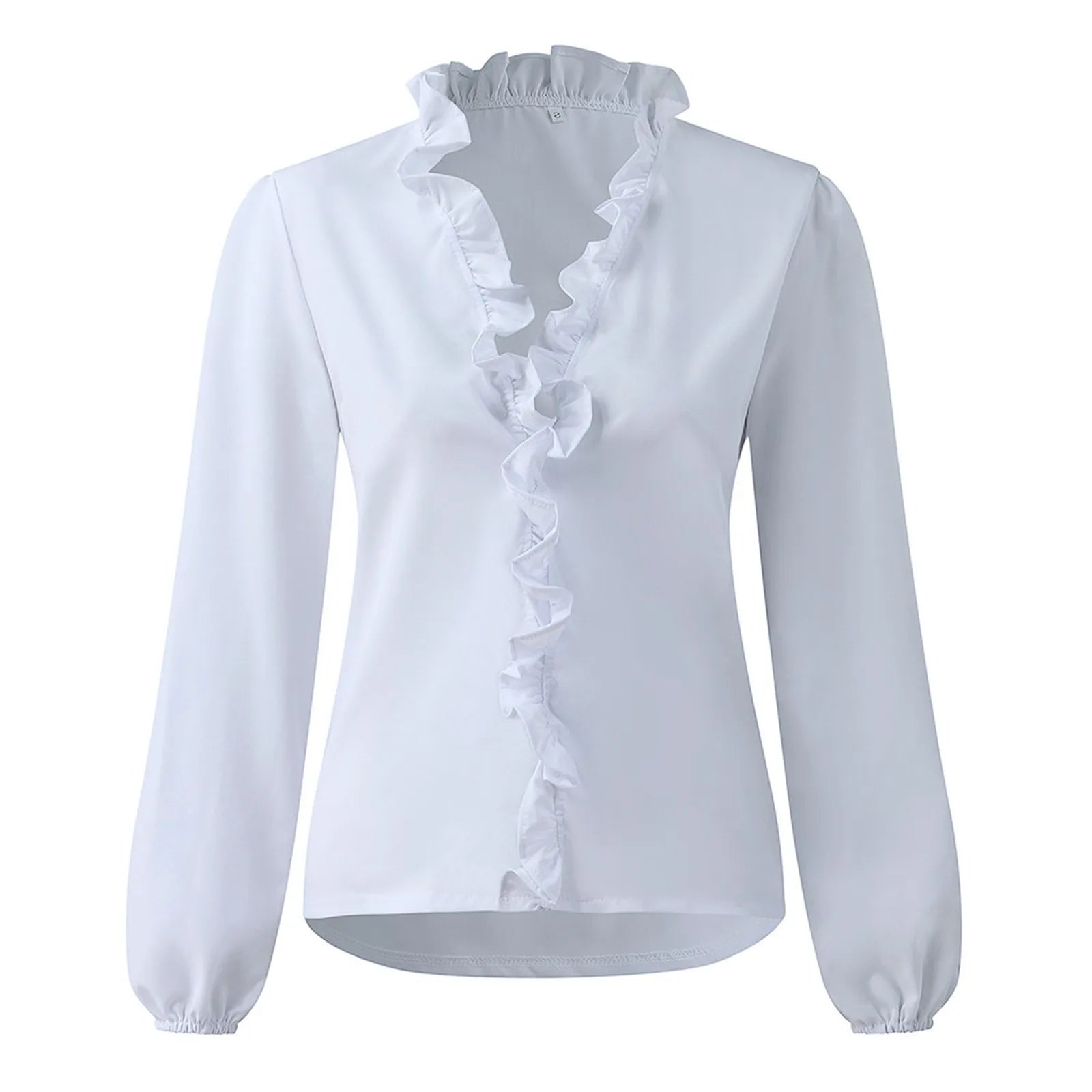 Pretty Woman Curvy Shirt - Pretty Ruffles, Ruffle Collar, Buttons and Long Sleeves