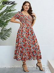 Pretty Woman Curvy Dress - Floral Print, Square Neck, Puff Sleeve Dress