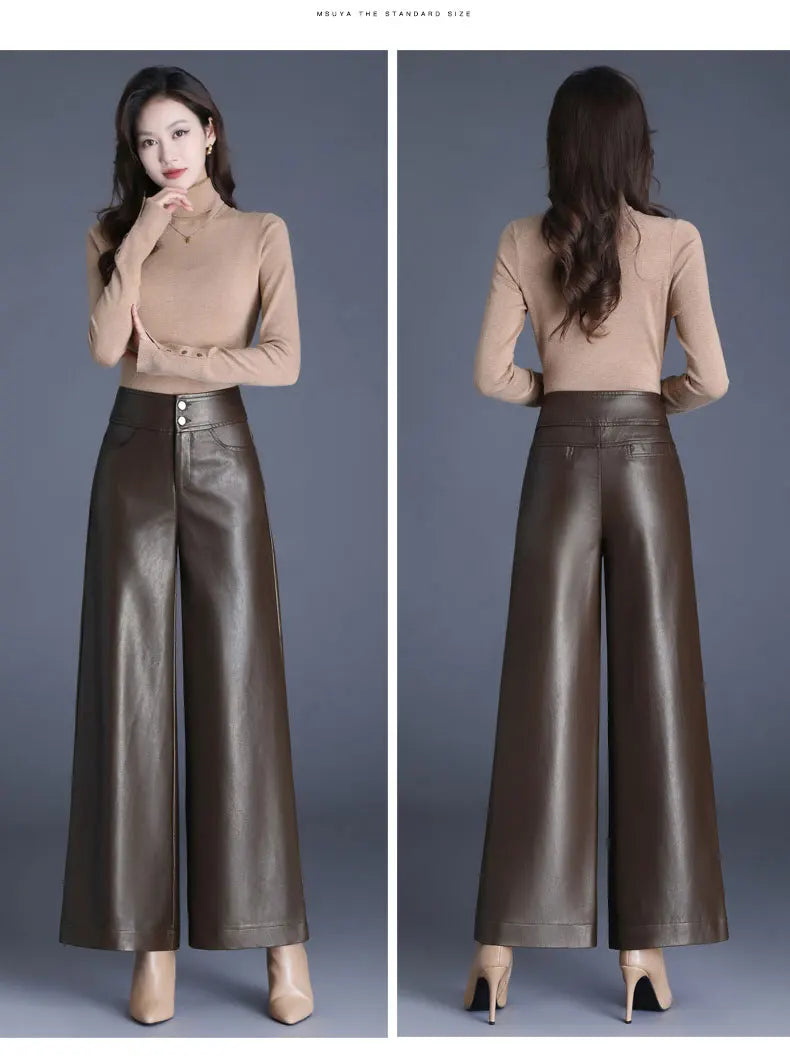 Pretty Woman Pants - Faux Leather Wide Leg Pants