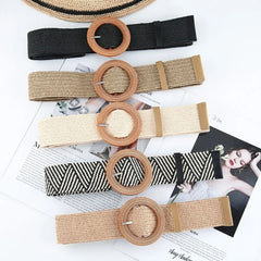 Pretty Woman Accessories - Straw Braided Belt , Elastic Wide Waistband, Boho