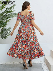 Pretty Woman Curvy Dress - Floral Print, Square Neck, Puff Sleeve Dress