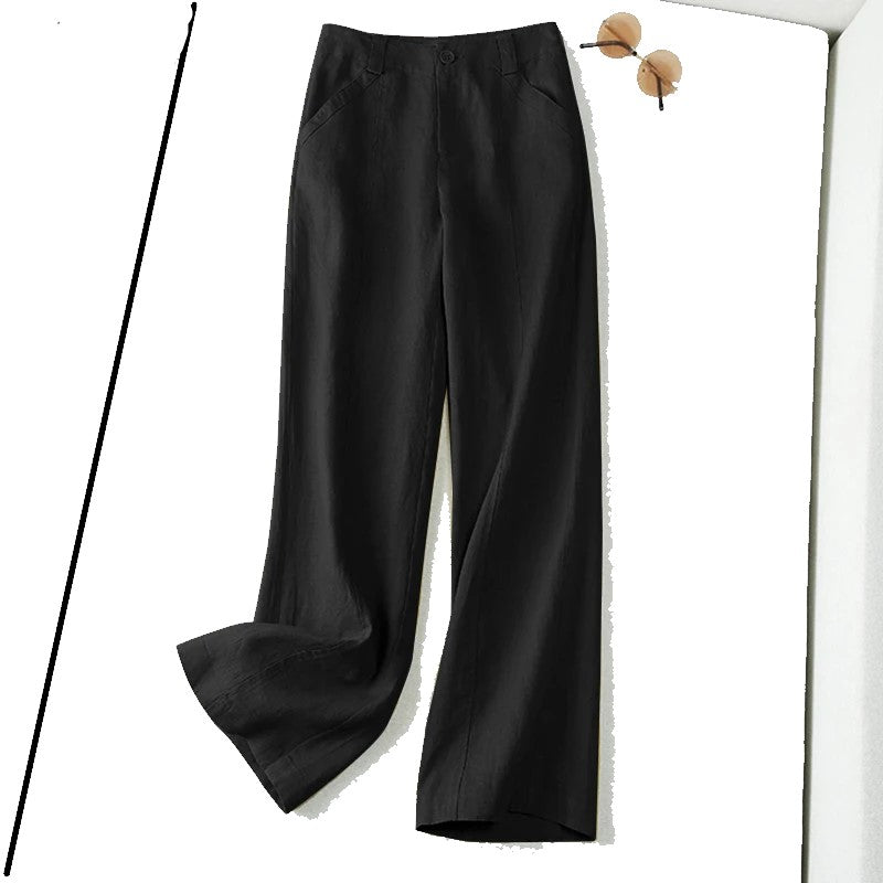 Pretty Woman Curvy Pants - Cotton Linen Long Trousers Wide Leg Plain Casual Pants