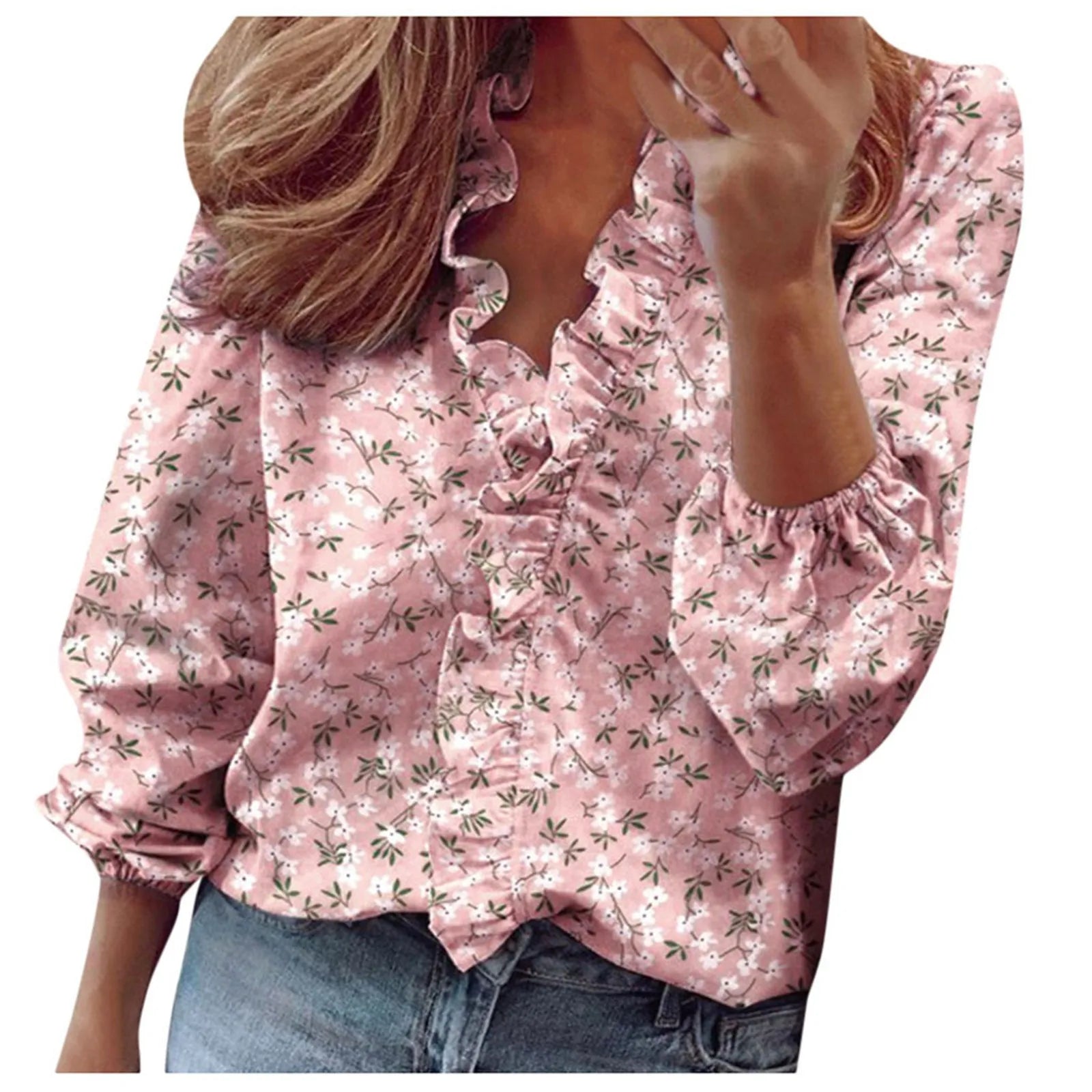 Pretty Woman Curvy Shirt - Pretty Ruffles, Ruffle Collar, Buttons and Long Sleeves