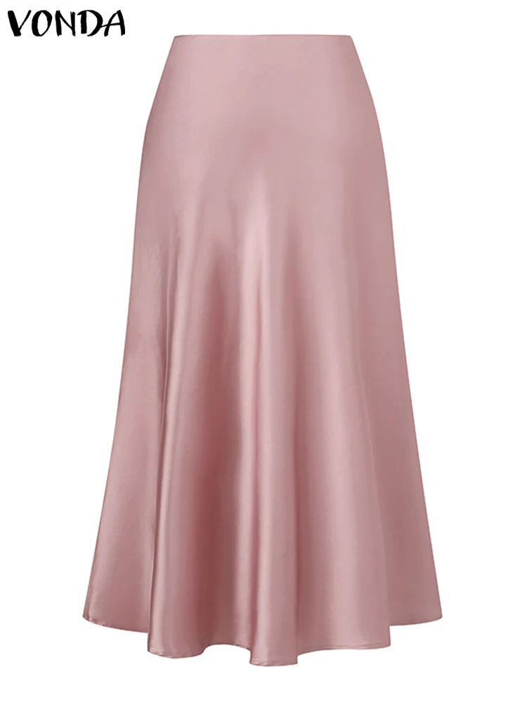 Pretty Woman Skirt -Satin High Waist Solid Color Maxi Skirt