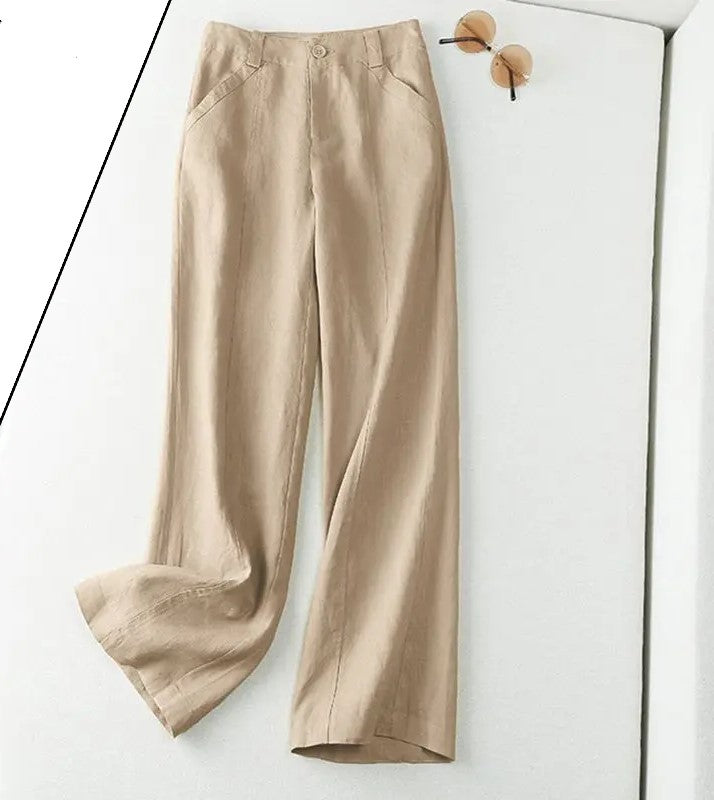 Pretty Woman Curvy Pants - Cotton Linen Long Trousers Wide Leg Plain Casual Pants