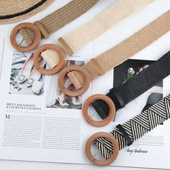 Pretty Woman Accessories - Straw Braided Belt , Elastic Wide Waistband, Boho