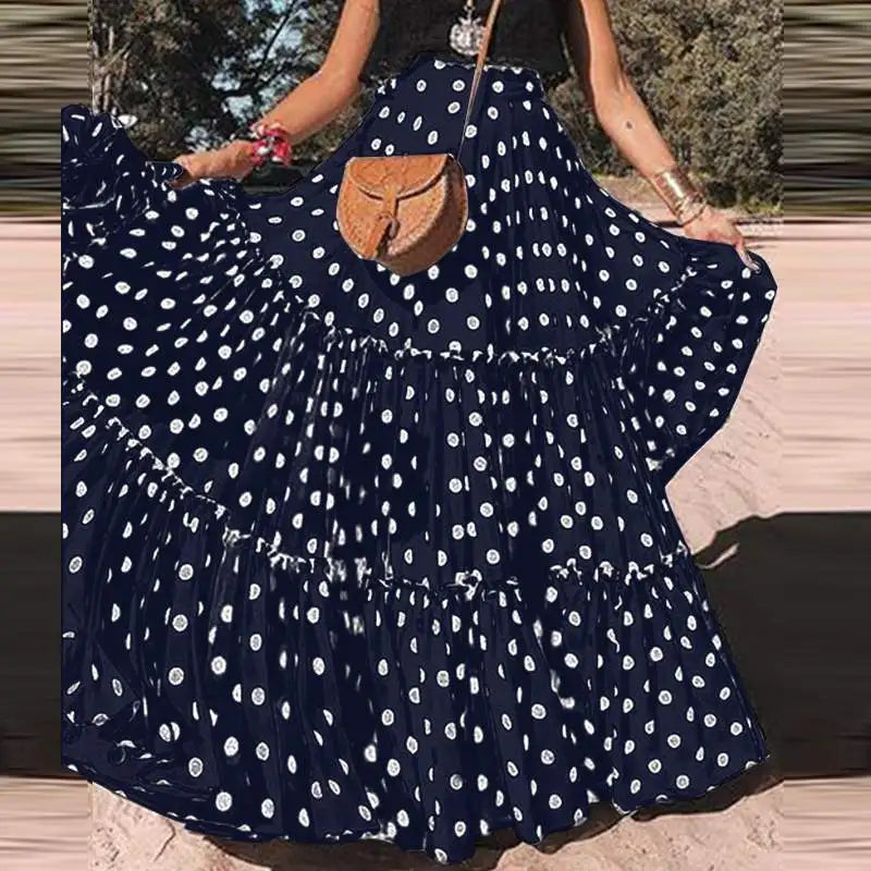 Pretty Woman Skirt - Bohemian Flared, Polka Dots, High Waist, Ruffled, Loose, Long Maxi Skirts