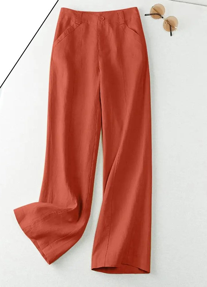 Pretty Woman Curvy Pants - Cotton Linen Long Trousers Wide Leg Plain Casual Pants