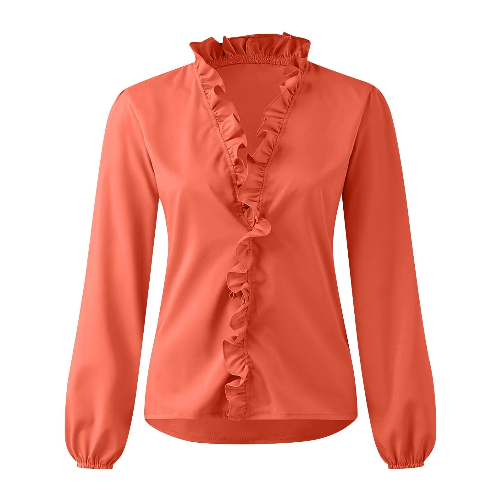 Pretty Woman Curvy Shirt - Pretty Ruffles, Ruffle Collar, Buttons and Long Sleeves