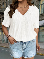 Pretty Woman Curvy Top - Lace, Long, V-neck Woven, Half Sleeve Top