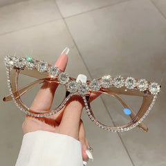 Pretty Woman Curvy Accessories - Cat Eye with Rhinestones Non-prescription Eyewear Luxury Fashion Glasses