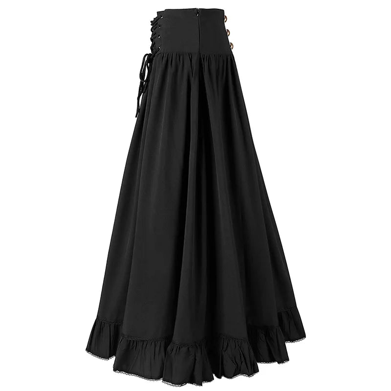 Pretty Woman Skirt -  Victorian, Vintage, Maxi, High Waist, A Line, V Long, Ruffled Hem, Pleated Skirts