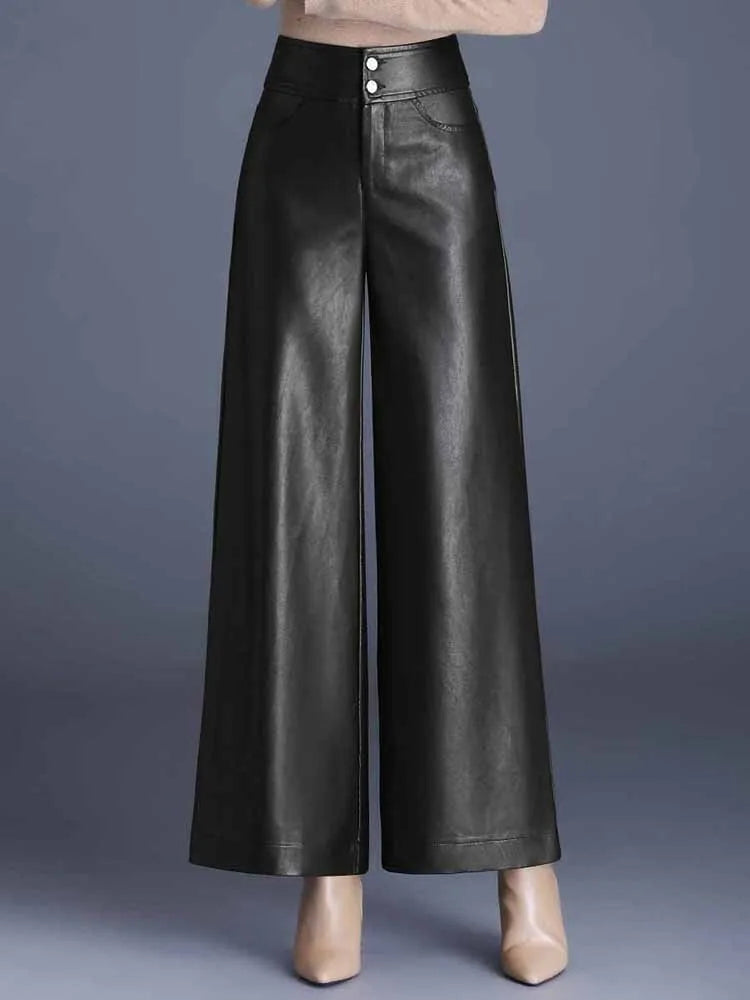 Pretty Woman Pants - Faux Leather Wide Leg Pants