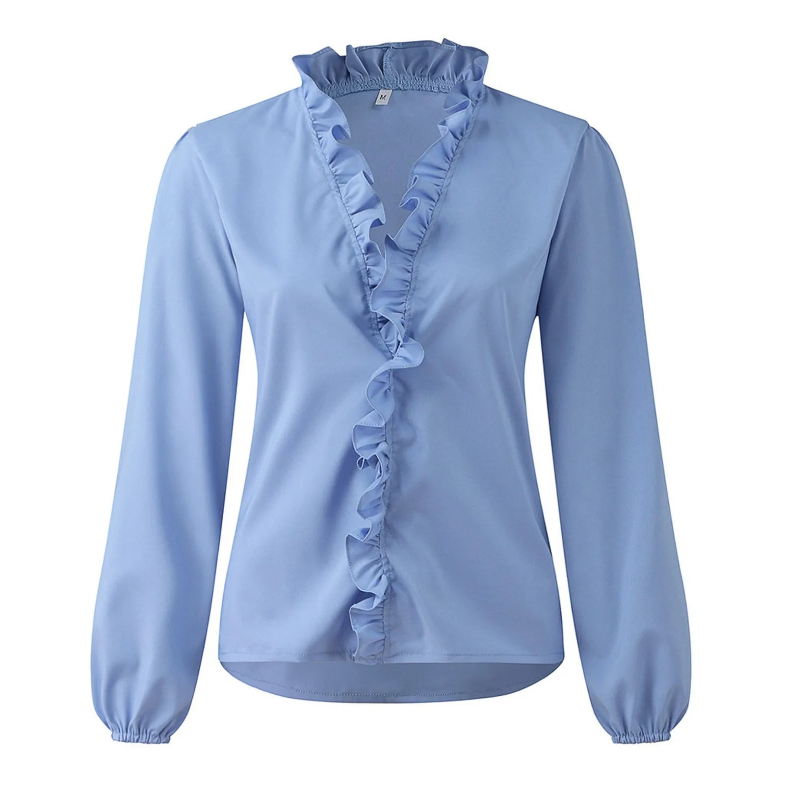 Pretty Woman Curvy Shirt - Pretty Ruffles, Ruffle Collar, Buttons and Long Sleeves