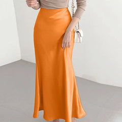 Pretty Woman Skirt -Satin High Waist Solid Color Maxi Skirt