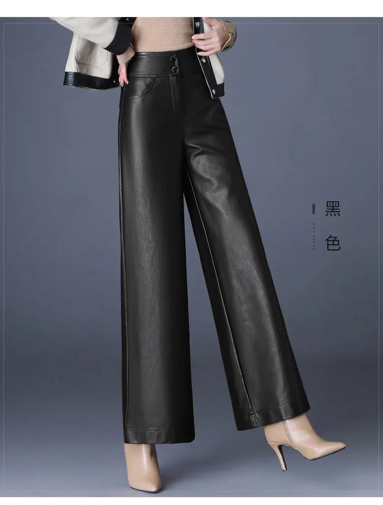 Pretty Woman Pants - Faux Leather Wide Leg Pants