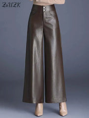 Pretty Woman Pants - Faux Leather Wide Leg Pants