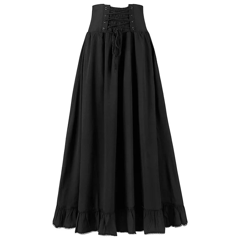 Pretty Woman Skirt -  Victorian, Vintage, Maxi, High Waist, A Line, V Long, Ruffled Hem, Pleated Skirts