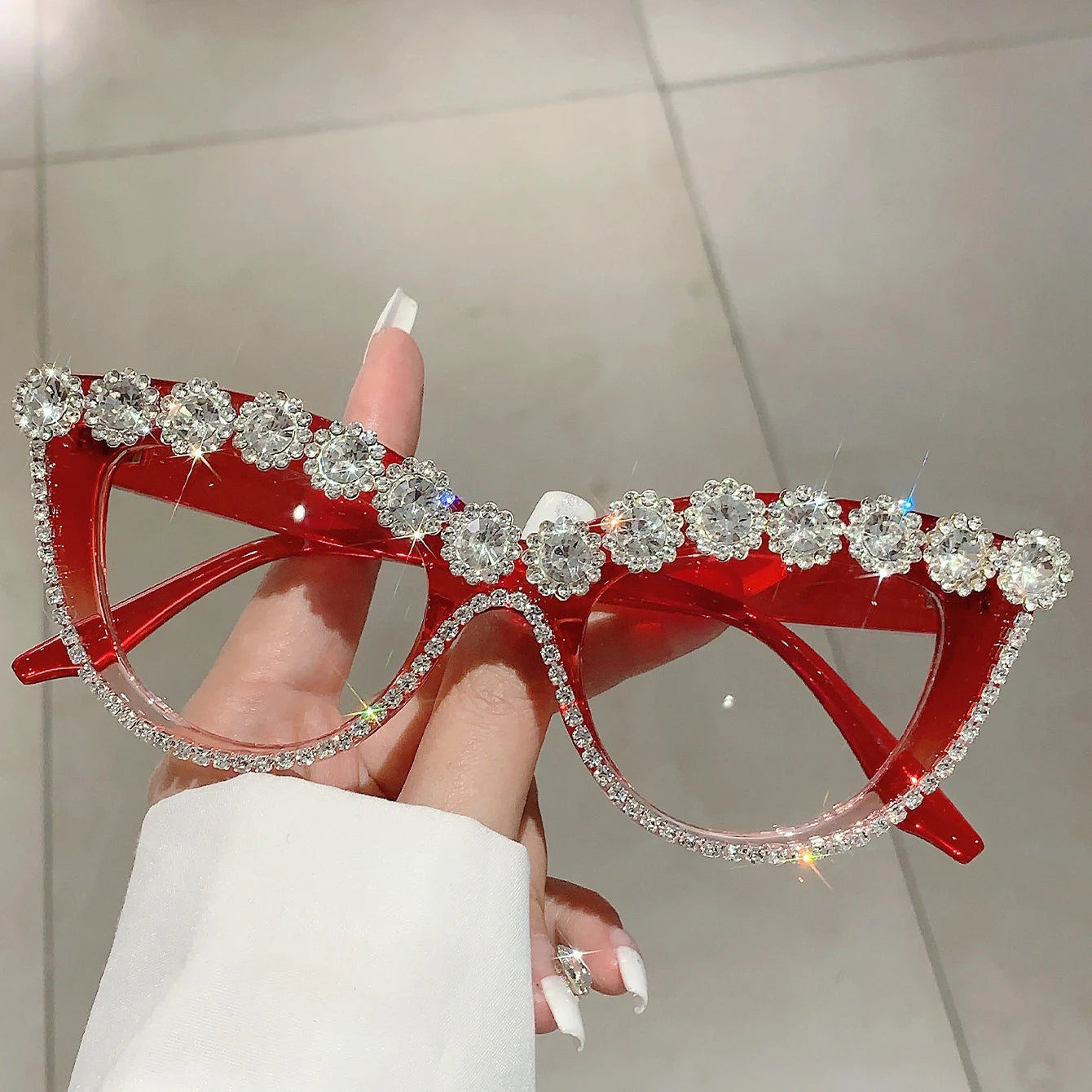 Pretty Woman Curvy Accessories - Cat Eye with Rhinestones Non-prescription Eyewear Luxury Fashion Glasses