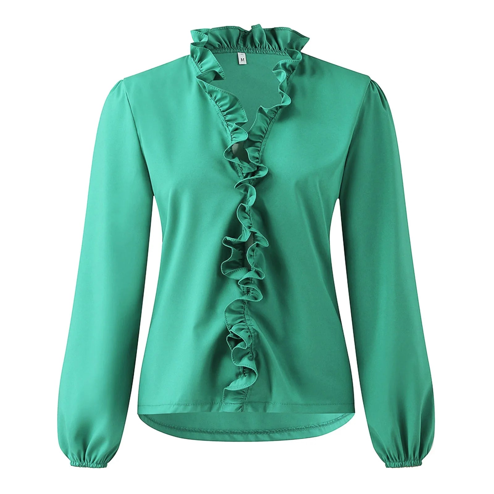 Pretty Woman Curvy Shirt - Pretty Ruffles, Ruffle Collar, Buttons and Long Sleeves