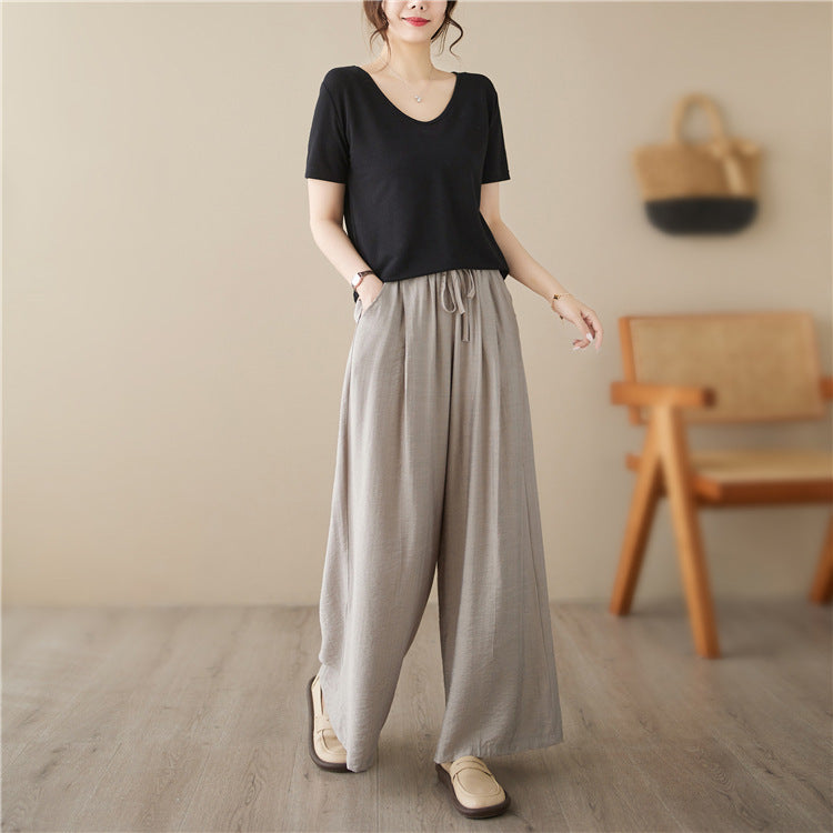 Pretty Woman Curvy Pants - Wide Legs Mop Straight Casual Pants