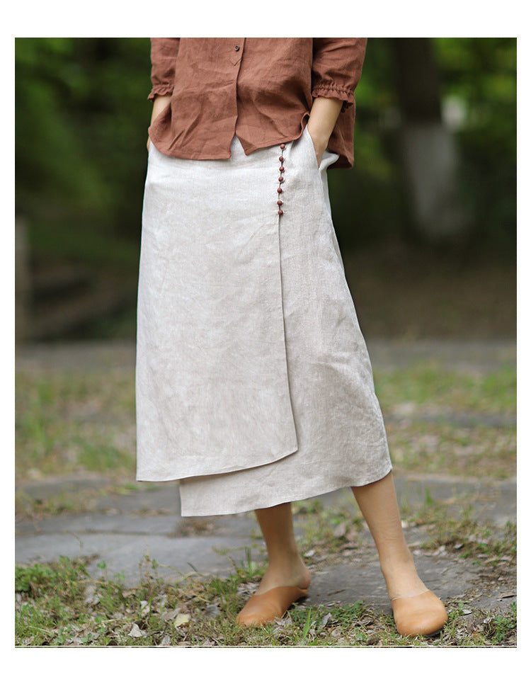 Pretty Woman Skirt - Mid-length Raw Jute Color Artistic Irregular Stitching Skirt