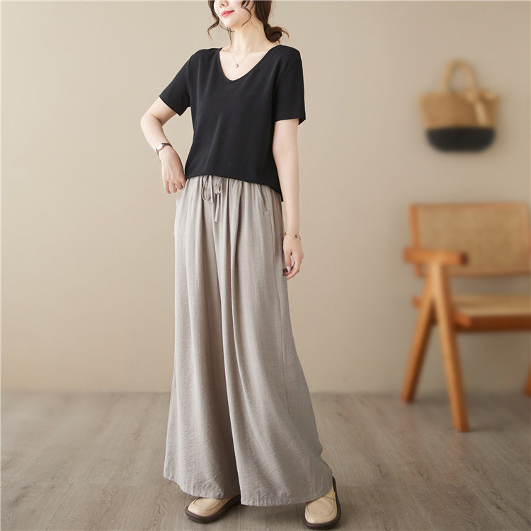 Pretty Woman Curvy Pants - Wide Legs Mop Straight Casual Pants